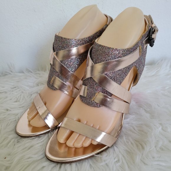 Vera Wang Lavender Line Garmin Sandal Leather Glitter Metallic Gold Hee 7M - Picture 3 of 10
